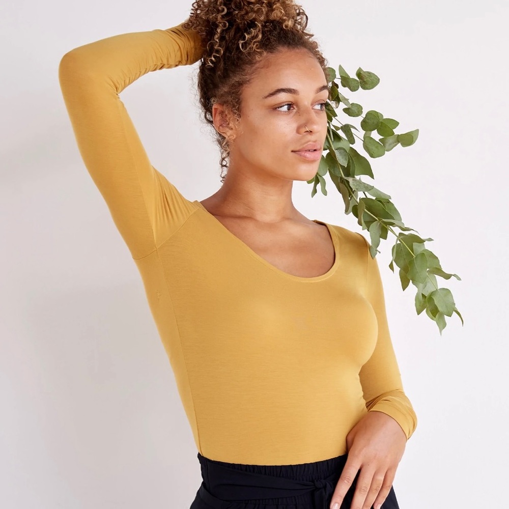 ADAY simple things modal long sleeve 🌻 golden yellow silky jersey tee S small